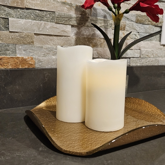 PartyLite Gold Foil Glass  Candle tray/ Holder - Picture 2 of 14